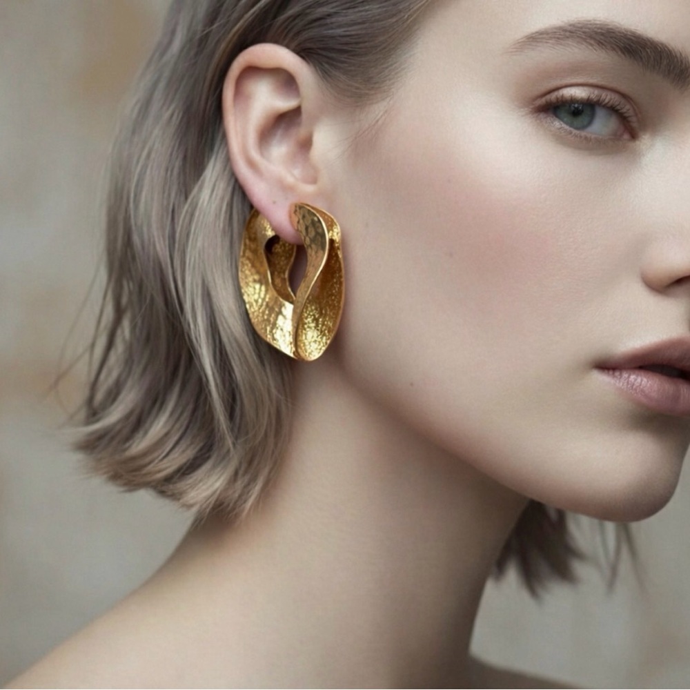 2/$30🌵 Gold Tone Curved Organic Shape Earrings Double Sided Unique Jewelry NEW